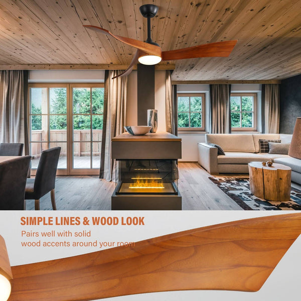 52" and 60" Noiseless Walnut Wood Ceiling Fan with Remote Control,Light Integrated Optional - 52 inch - 52" Propeller Ceiling Fan with Light
